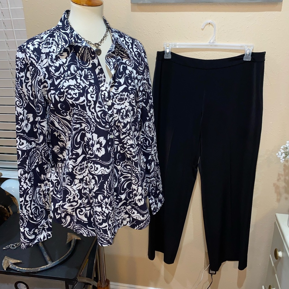 WHBM Stretch Fabrication Pants Slacks & Chaps Button Down Top size 14 / XL ❤️